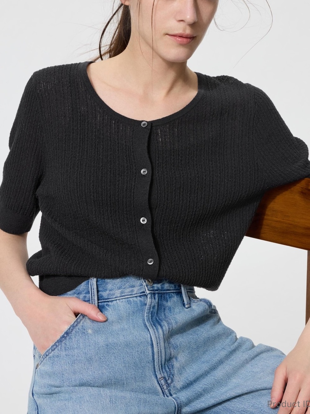 Uniqlo Black Sheer Lace Short Sleeve Button Cardigan